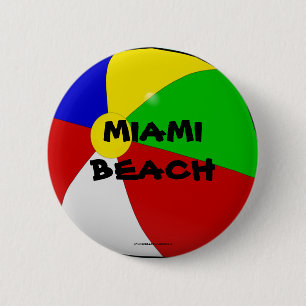 Badge Rond 5 Cm Miami Beach, bouton balle de plage