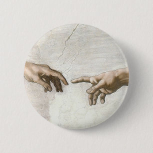 Badge Rond 5 Cm Michelangelo Création d'Adam Mains Beaux-Arts