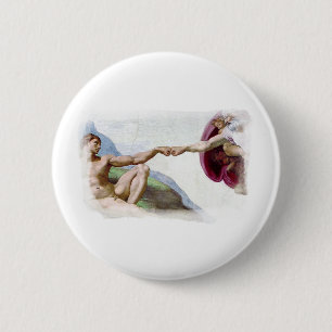 Badge Rond 5 Cm Michelangelo Création De L'Homme - Dieu Adam Check