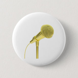 Badge Rond 5 Cm Microphone d'or