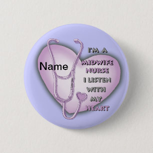 Badge Rond 5 Cm Midwoman Nurse Purple Heart nom personnalisé