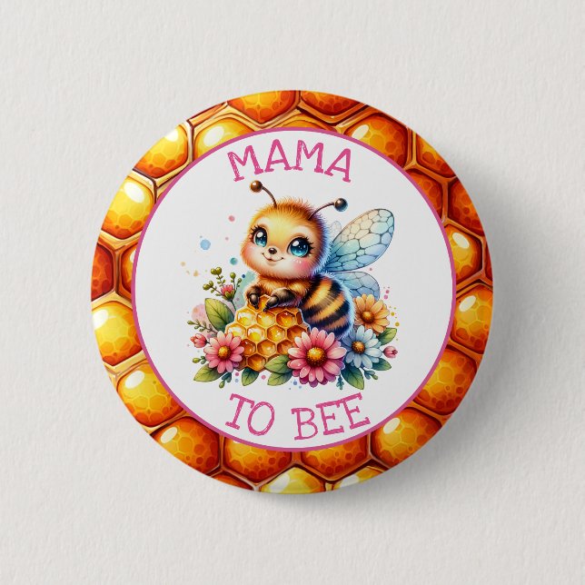 Badge Rond 5 Cm Miel abeille thème Fille Baby shower Mama à être (Devant)