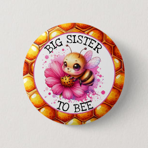 Badge Rond 5 Cm Miel abeille thème Fille Baby shower Soeur à être