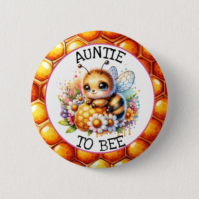 Badge Rond 5 Cm Miel abeille thème Fille's Baby shower Tante à êtr (Devant)