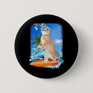 Badge Rond 5 Cm Mignon amateur de surf chat hawaïen surfeur plage