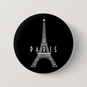 Badge Rond 5 Cm Mignon blanc France Paris tour Eiffel