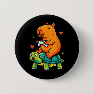 Badge Rond 5 Cm Mignon Capybara Joueur Anime Tortue Drôle Enfants