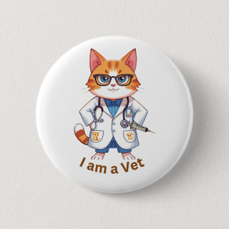 Badge Rond 5 Cm Mignon Chat Vétérinaire "Je suis un Vétérinaire" D