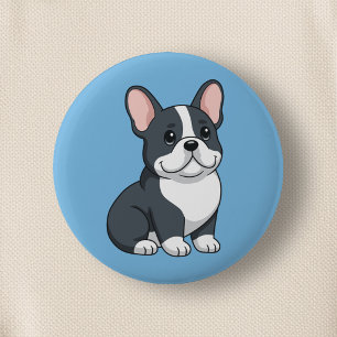 Badge Rond 5 Cm Mignon chiot Bouledogue Français noir et blanc sur