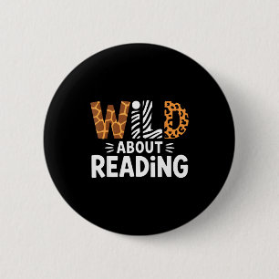 Badge Rond 5 Cm Mignon fou de lecture safari animal bibliophile