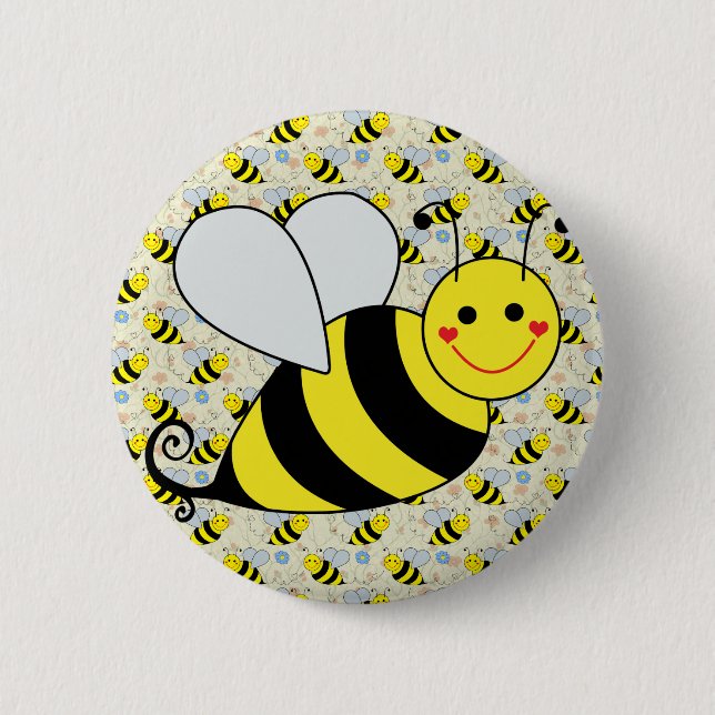 Badge Rond 5 Cm Mignon gaffez l'abeille avec le motif (Devant)