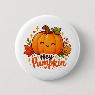 Badge Rond 5 Cm Mignon Hey Citrouille Automne Halloween Bouton