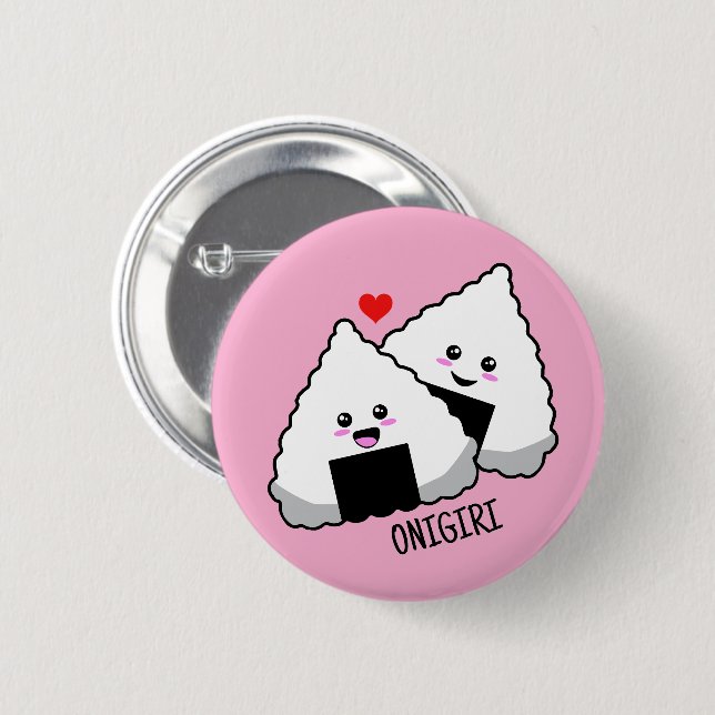 Badge Rond 5 Cm Mignon Kawaii Onigiri Nourriture Japonaise (Devant & derrière)