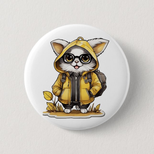 Badge Rond 5 Cm mignon lustré chatte chute esthétique (Devant)