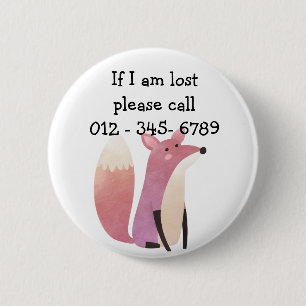 Badge Rond 5 Cm Mignon M. Fox, contact d'urgence pour enfants