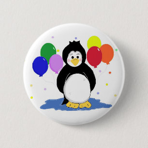 Badge Rond 5 Cm Mignon manchot avec ballons de fête