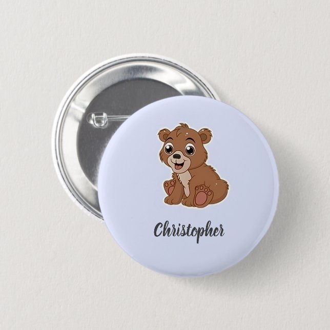 Badge Rond 5 Cm Mignon ours brun bleu (Devant & derrière)