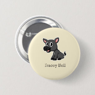 Badge Rond 5 Cm Mignon petit âne gris crème