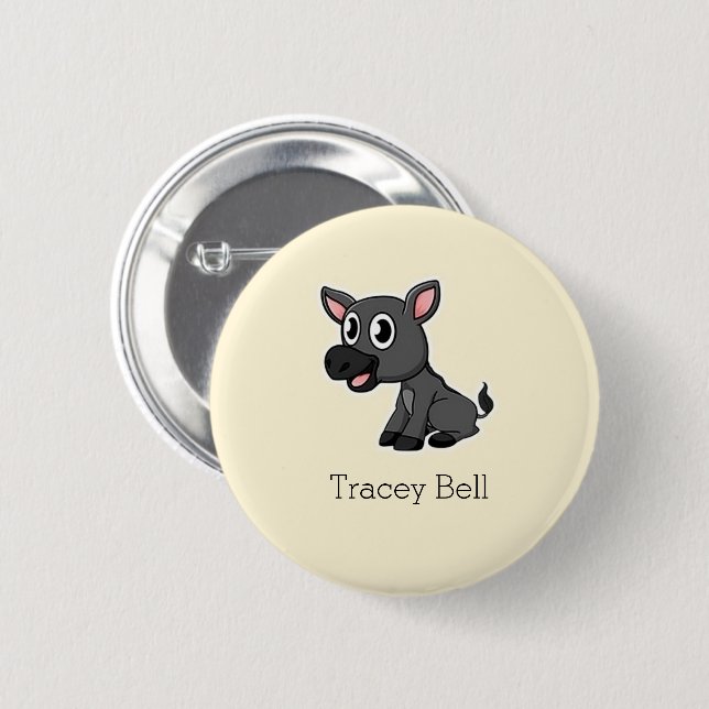 Badge Rond 5 Cm Mignon petit âne gris crème (Devant & derrière)