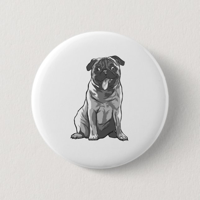 Badge Rond 5 Cm Mignon Pug avec Bonne Humeur (Devant)
