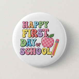 Badge Rond 5 Cm Mignon Rétro Joyeux Premier Jour d'École Enfants