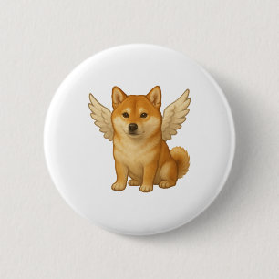 Badge Rond 5 Cm Mignon Shiba Inu angel dessin animé chien heureux