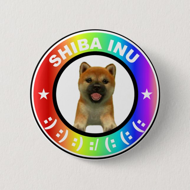 Badge Rond 5 Cm Mignon superbe de bouton d'arc-en-ciel de Shiba (Devant)