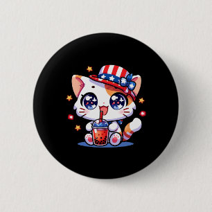 Badge Rond 5 Cm Mignon T-Shirt Chat 4 Juillet Filles Enfants Kawai