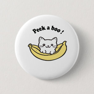 Badge Rond 5 Cm Mignonne, Banane, Peekaboo !, Japon, , Kitten
