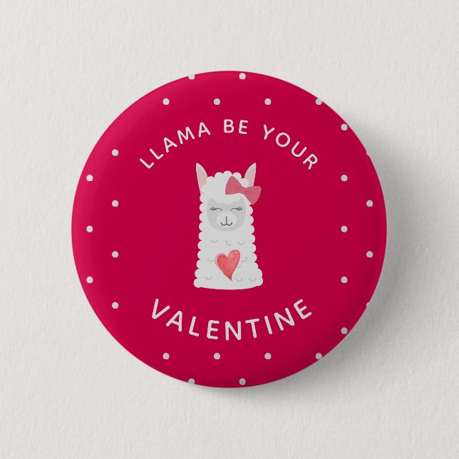 Badge Rond 5 Cm Mignonne et drôle Lama Saint Valentin (Devant)