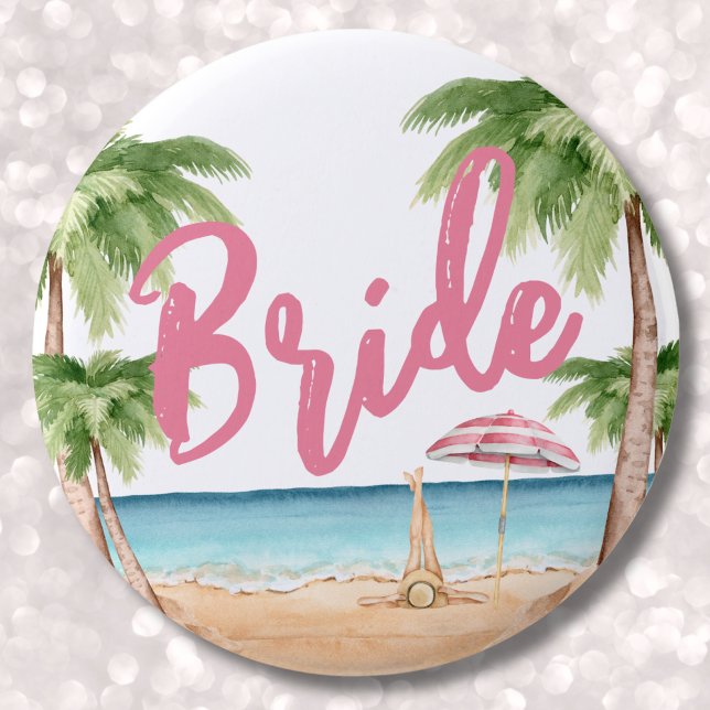 Badge Rond 5 Cm Mignonne fête de Bachelorette pour la mariée fémin (Cute Beach Bachelorette Party Bride button)