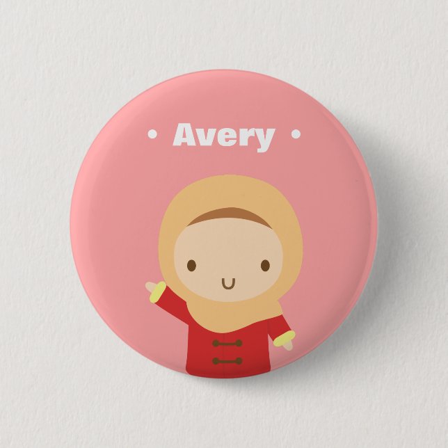 Badge Rond 5 Cm Mignonne fille musulmane avec Hijab Écharpe hiver (Devant)