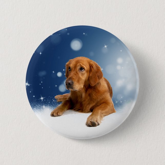 Badge Rond 5 Cm Mignonne Golden Retriever Chien assis dans les éto (Devant)
