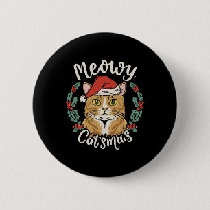 Badge Rond 5 Cm Mignonne Kitten Noël Chapeau de Noël Meowy Catmas