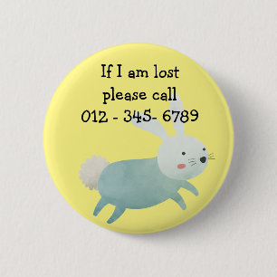 Badge Rond 5 Cm Mignonne lapin, contact d'urgence pour enfants