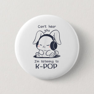 Badge Rond 5 Cm Mignonne lapin lapin lapin ne peut pas vous entend
