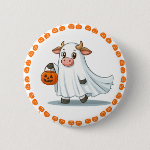 Badge Rond 5 Cm Mignonne, lunatique, vache fantôme