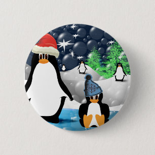 Badge Rond 5 Cm Mignonne maman et bébé Père Noël Pingouins