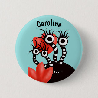 Badge Rond 5 Cm Mignonne Monstre Avec Quatre Yeux Tulipes Abstrait