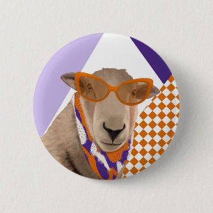 Badge Rond 5 Cm Mignonne Mouton Avec Lunettes