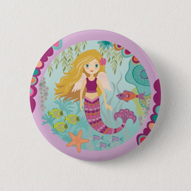 Badge Rond 5 Cm Mignonne sirène fille (Devant)