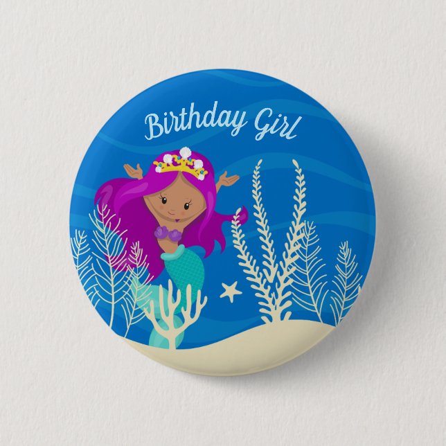 Badge Rond 5 Cm Mignonne sirène hispanique Anniversaire Fille Mono (Devant)