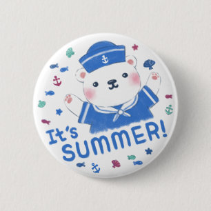 Badge Rond 5 Cm Mignonne voile d'ours polaire en été Illustration