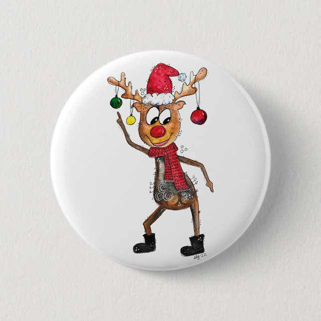 Badge Rond 5 Cm Mignonne Whimsical Dancing Christmas Deer (Devant)