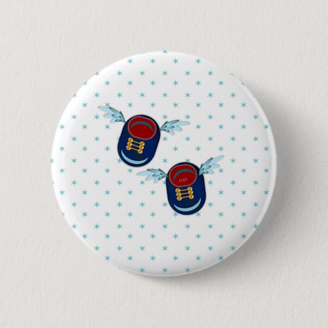 Badge Rond 5 Cm Mignons chaussures de bébé ailées en bleu et rouge (Devant)