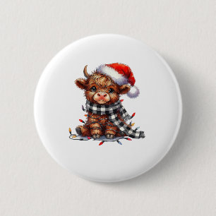 Badge Rond 5 Cm Mignons feux de Noël Vache Highland Funny Noël