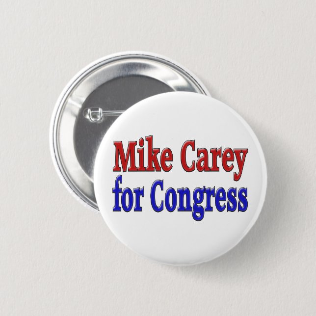 Badge Rond 5 Cm Mike Carey pour Congrès rouge bleu texte (Devant & derrière)