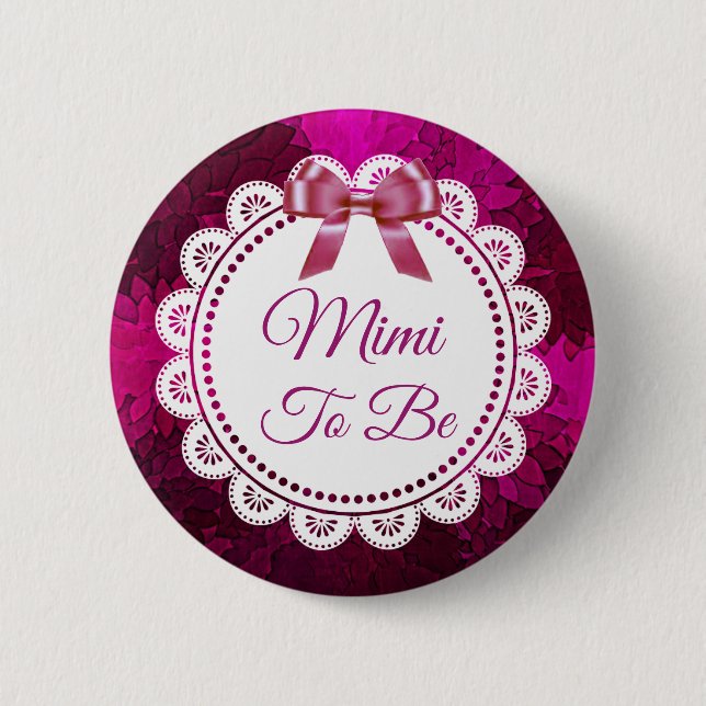 Badge Rond 5 Cm Mimi pour être Magenta Bow Baby shower bouton (Devant)