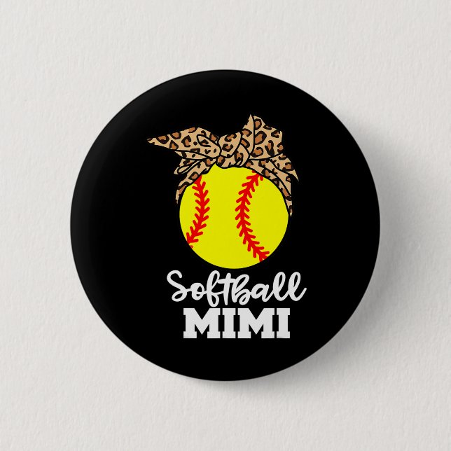 Badge Rond 5 Cm Mimi softball drôle léopard Mimi  (Devant)