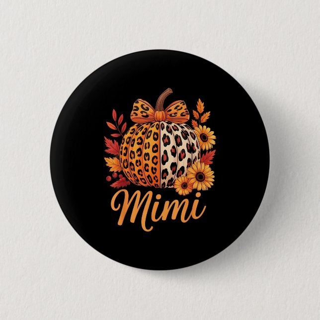 Badge Rond 5 Cm Mimi Thanksgiving Leopard Pumpkin Sunflower Coquet (Devant)